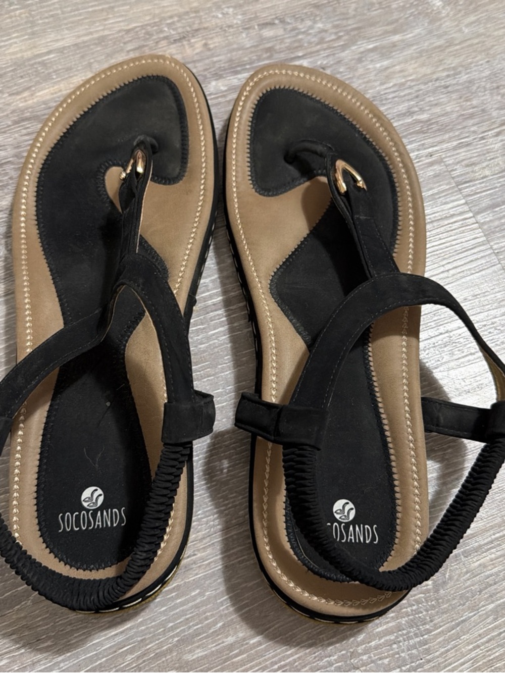 Women's Black and Tan Thong Slingback Sandals